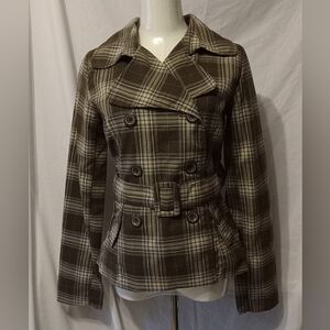 Womens Brown, Cream & Blue Plaid Belted Ashley By 26 International Jacket - Sz M